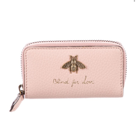 Gucci Handbags - Gucci Bee Pink Zip Mini Leather Keychain Wallet